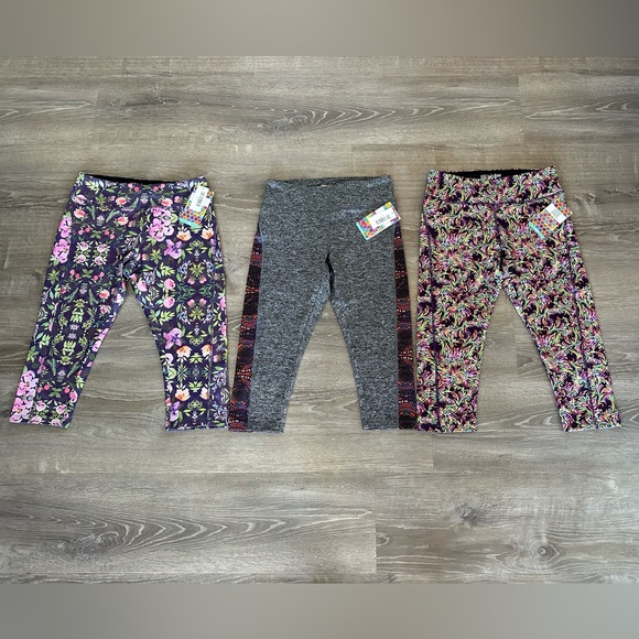 Lularoe Jade Leggings Set - Floral, Gray, and Multicolor Mardi Gras Designs Med - Picture 1 of 12
